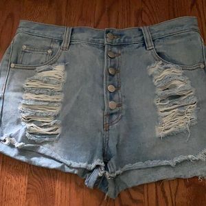 High waisted distressed jean shorts